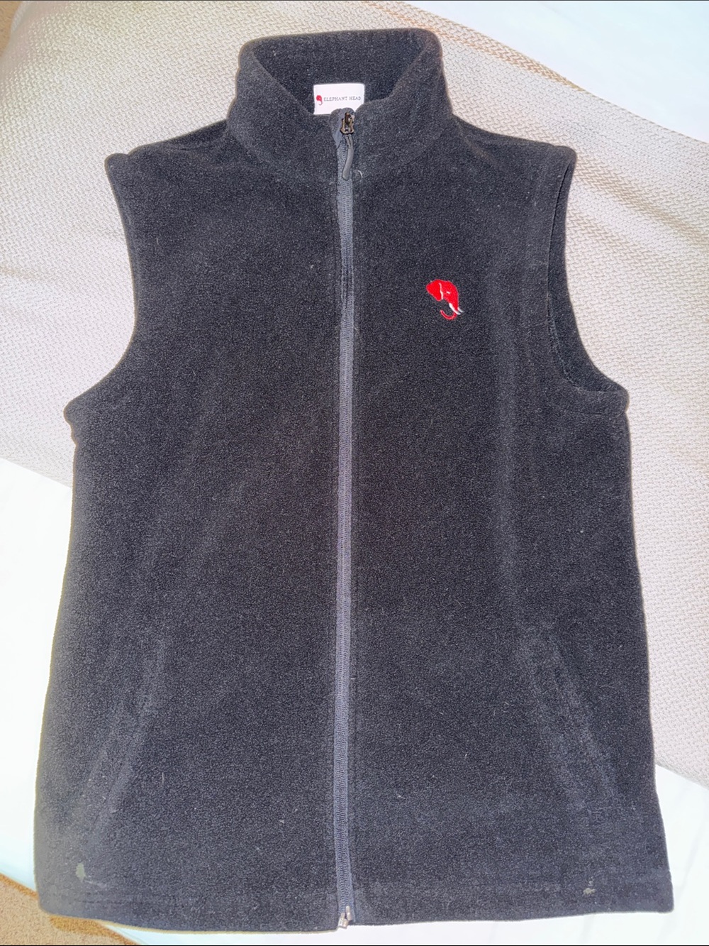Men’s Alabama Black Fleece Vest with Red Elephant Head Logo